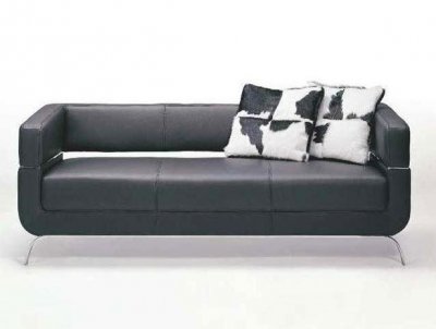 Black Full Leather 3Pc Modern Living Room w/Steel Frame