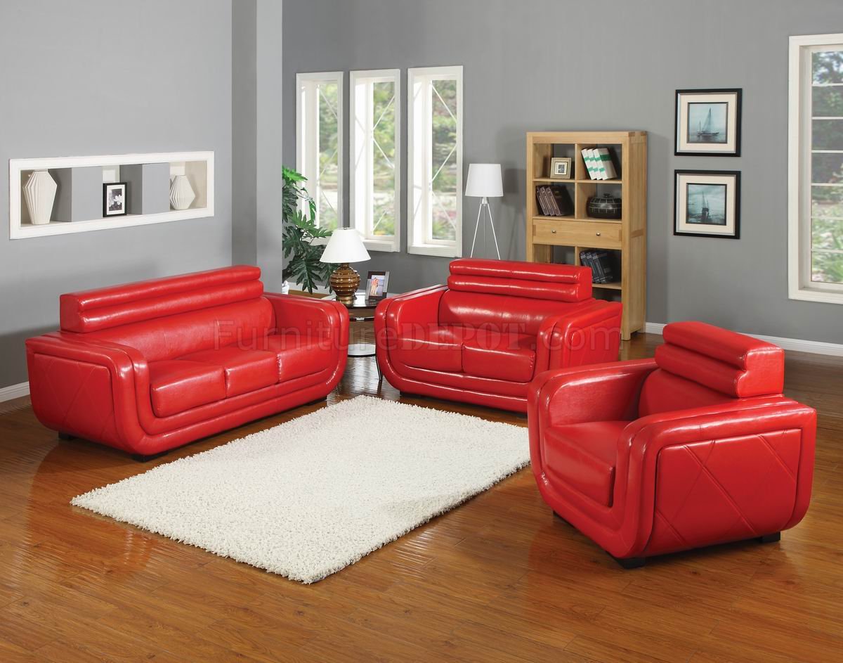 Red Bonded Leather Modern Sofa And Loveseat Set Woptions