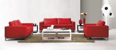 Red, Black or White Top Grain Leather 3PC Modern Living Room Set