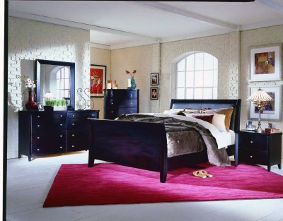 Deep Black Merlot Finish Contemporary 5Pc Bedroom Set