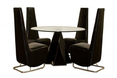 Crocodile Black Vinyl Set of 2 Modern Tall Dining Side Chairs