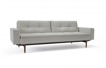 Dublexo Sofa Bed in Natural by Innovation w/Arms & Dark Wood Leg [INSB-Dublexo-Arms-Dk Wood-527]