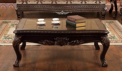 Alexa Coffee Table in Cherry w/Genuine Marble Top & Options