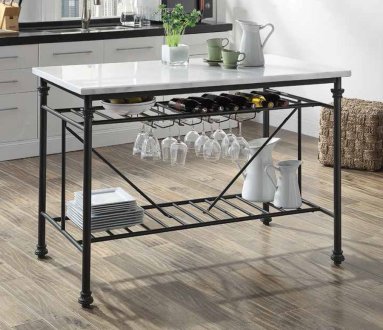 Mera Kitchen Island 98944 by Acme w/White Artificial Marble Top