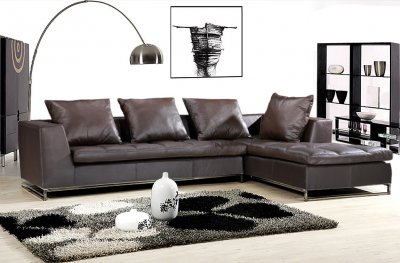 Brown, Black or Ivory Full Leather Sectional Sofa W/Tufted Seat