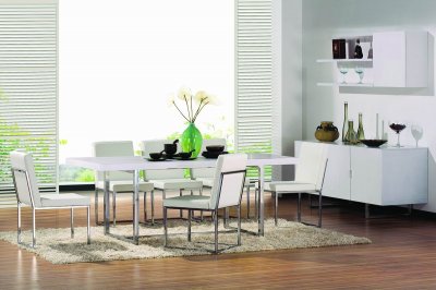 White Finish Modern Dining Table w/Chrome Legs