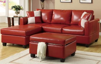 Red Bonded Leather Contemporary Small Sectional Sofa w/Ottoman [PXSS-F7336]