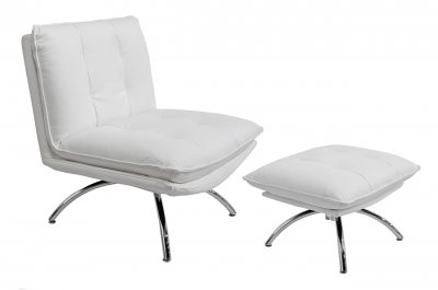 Dakota Chair & Ottoman in White Leather by Whiteline