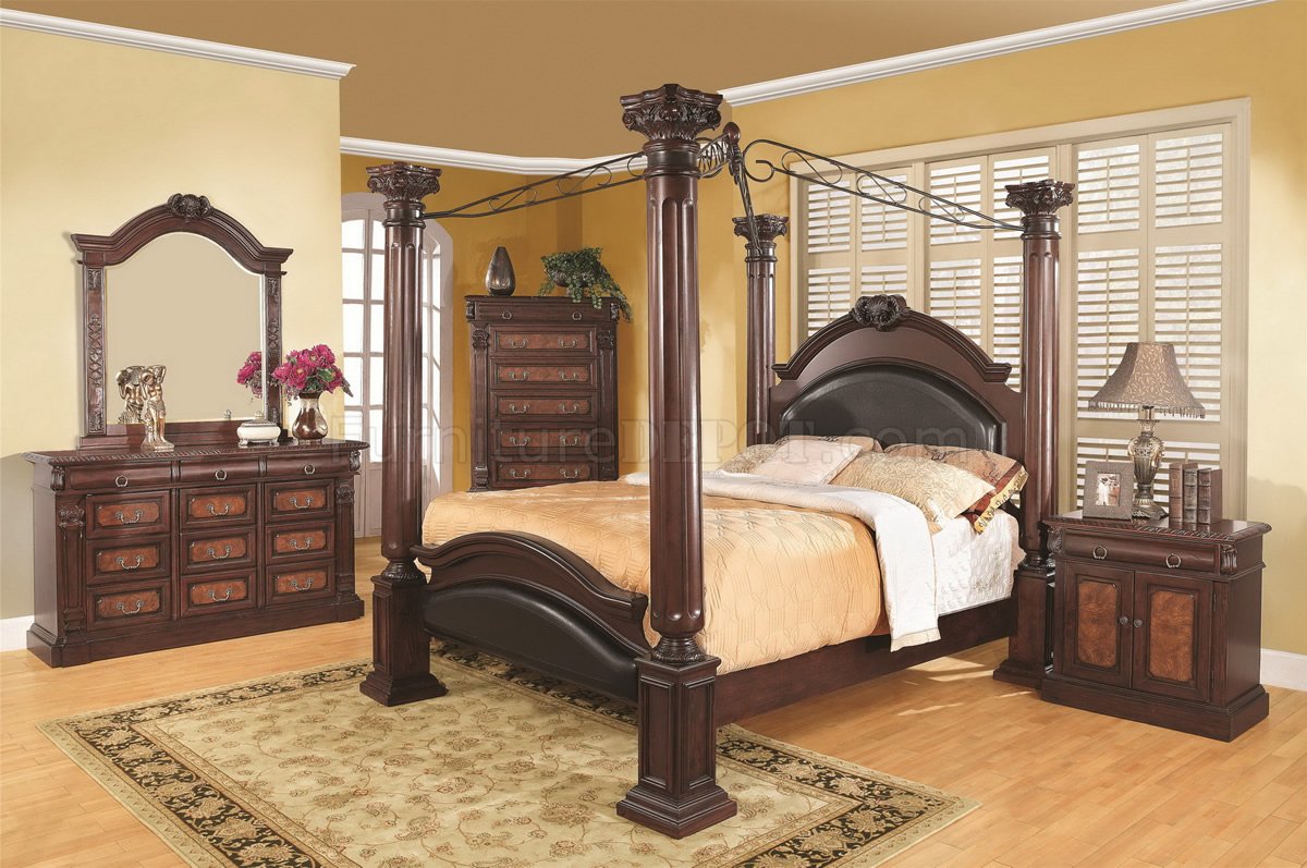 Warm Brown Cherry Finish Traditional Canopy Bed w/Options - Click Image to Close