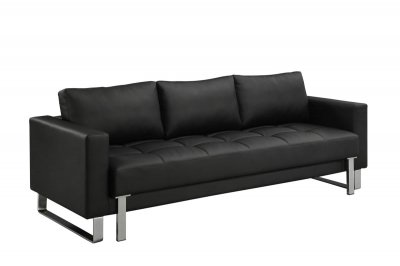 Black Faux Leather Contemporary Sofa Bed W/Tufted Seat