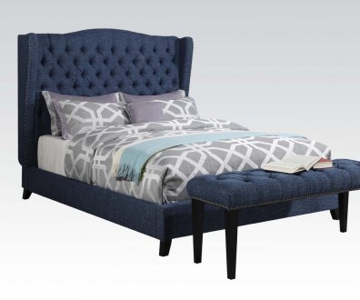 20880 Faye Upholstered Bed in Blue Fabric by Acme