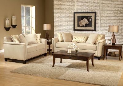Beige Fabric Contemporary Living Room Sofa & Loveseat Set