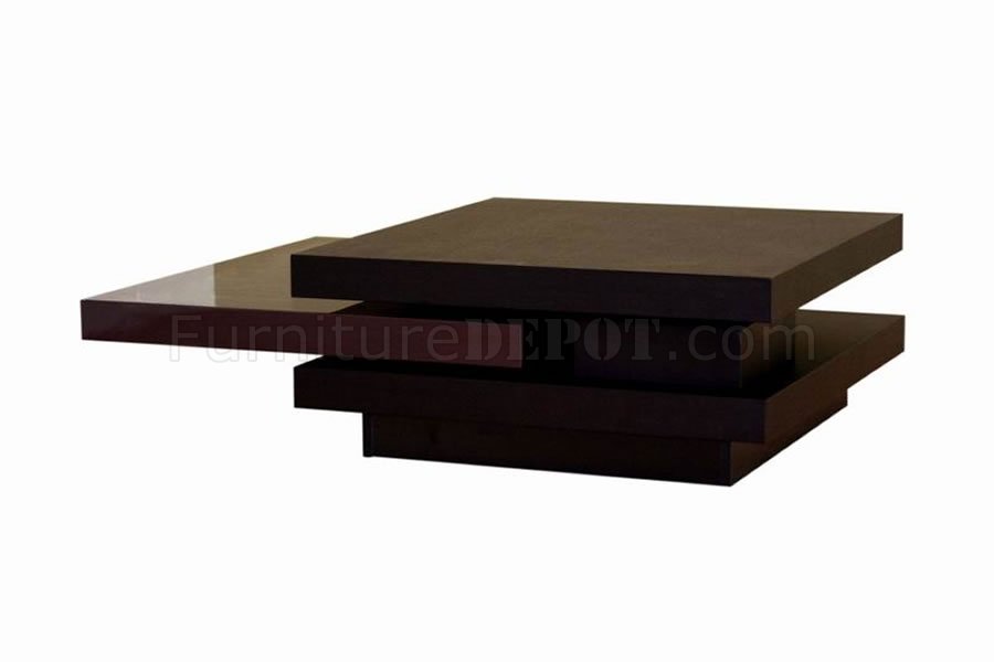 Dark Brown Contemporary Coffee Table w/ Rotating Table Panels - Click Image to Close