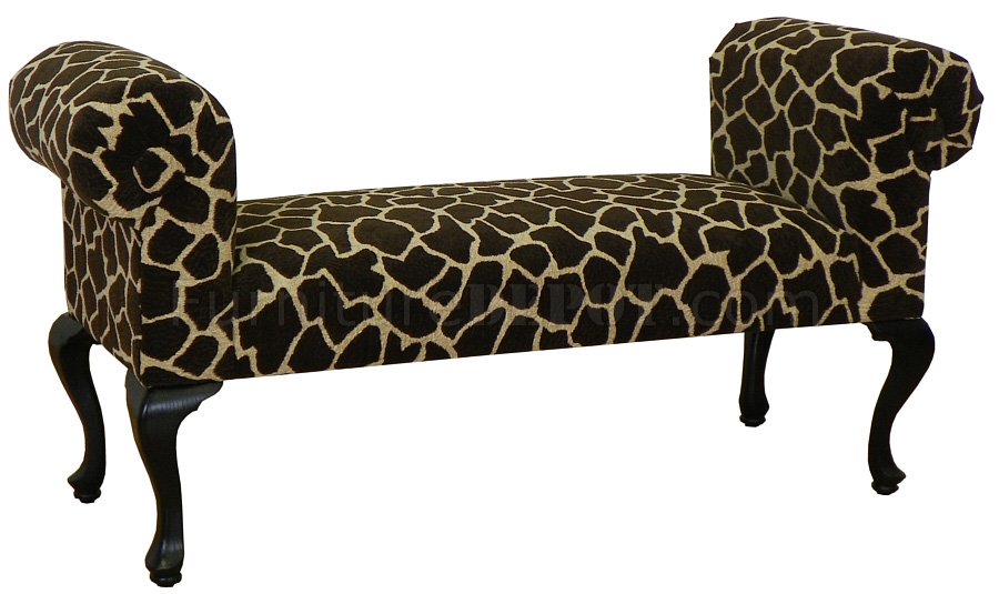 Giraffe Fabric Two-Tone Traditional Bench - Click Image to Close