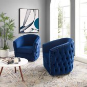 Rogue Swivel Chair Set of 2 in Navy Velvet by Modway