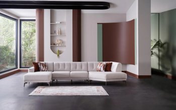 Atlanta Sectional Sofa in Cream Fabric by Bellona w/Options [IKSS-Atlanta Cream]