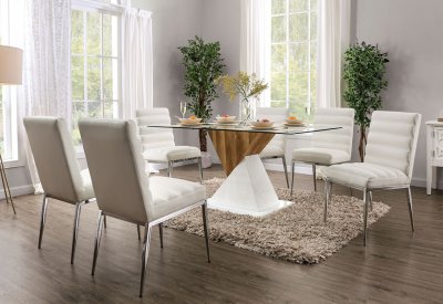 Bima Dining Table FOA3746T in White & Natural Tone w/Options