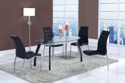 D636DT Dining Set 5Pc in Black by Global w/D716DC Side Chairs