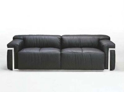 Black Leather Modern 3Pc Living Room w/Chromed Steel Frame