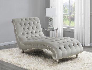 905468 Chaise in Velvet by Coaster w/Crystal Tufting [CRCL-905468 Gray]