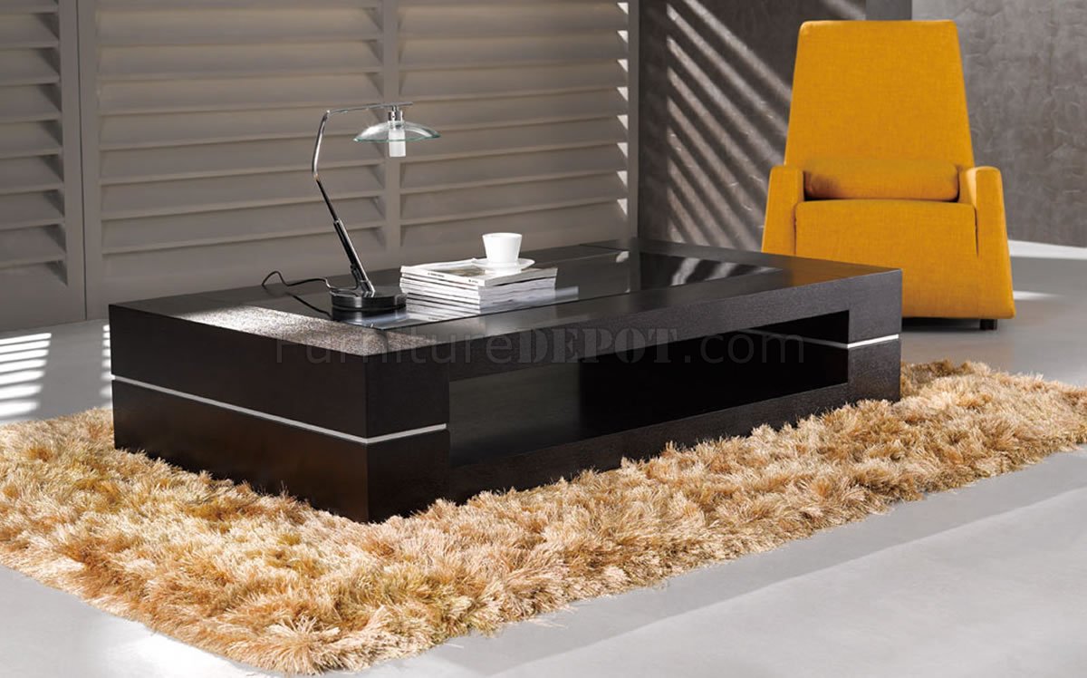 Wenge Finish Modern Coffee Table W/Glass Inlay - Click Image to Close