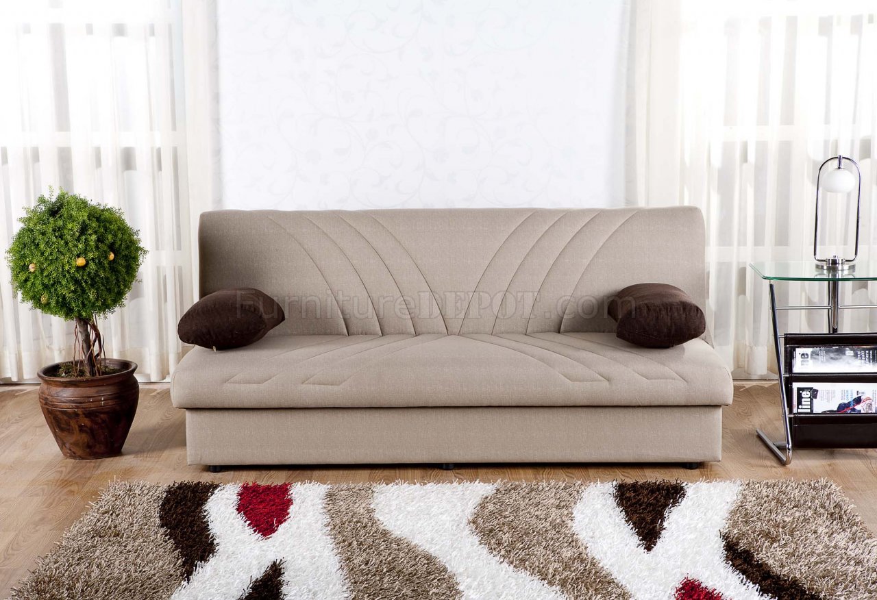 beige sofa bed with storage