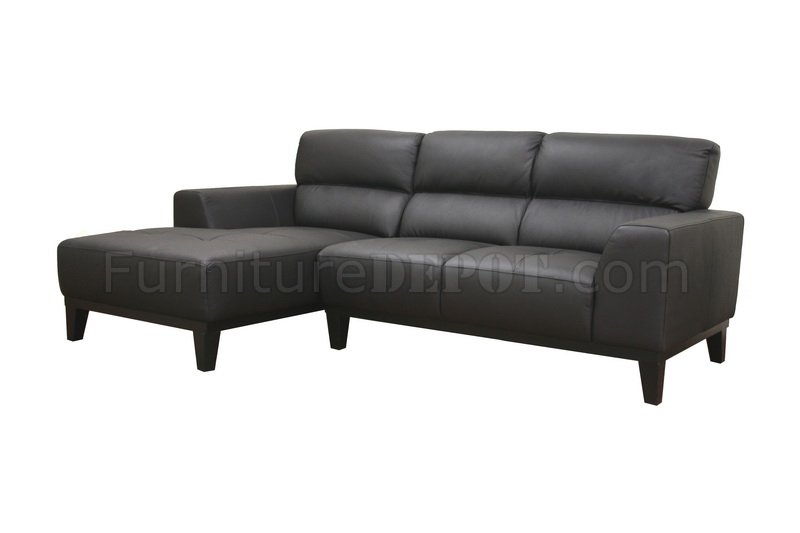 Black Leather Contemporary L-Shaped Sofa Sectional w/High Back - Click Image to Close