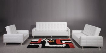 White Tufted Leatherette Modern Living Room w/Sleeper Sofa [AHUSB-FINA White]