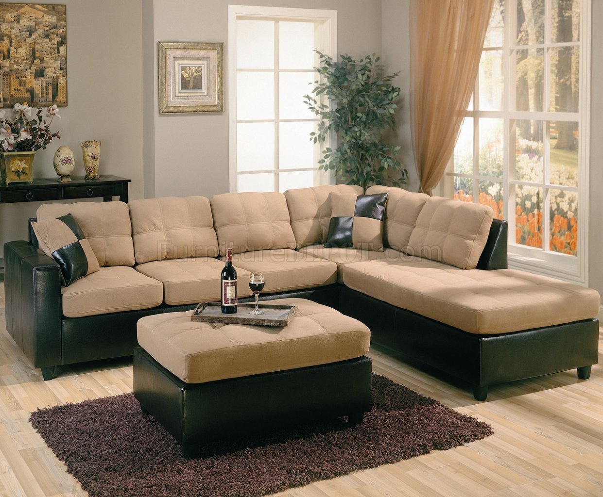Dark Brown Faux Leather Sectional Sofa, Leather Microfiber Sectional