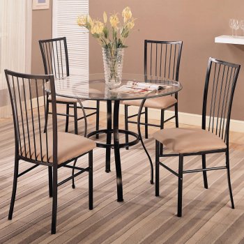 Clear Glass Top Modern 5 Pc Round Dinette Set w/Black Frame [CRDS-120566]
