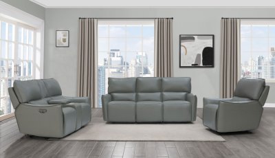 Heather Power Motion Sofa in Dark Gray Leather by Beverly Hills