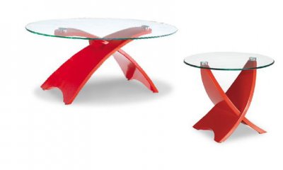 Red Modern Artistic Coffee Table W/Clear Glass Top