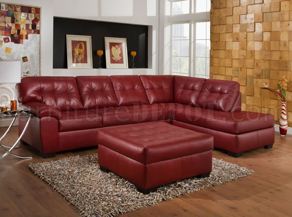 Red Bonded Leather Modern Sectional Sofa w/Optional Ottoman - Click Image to Close