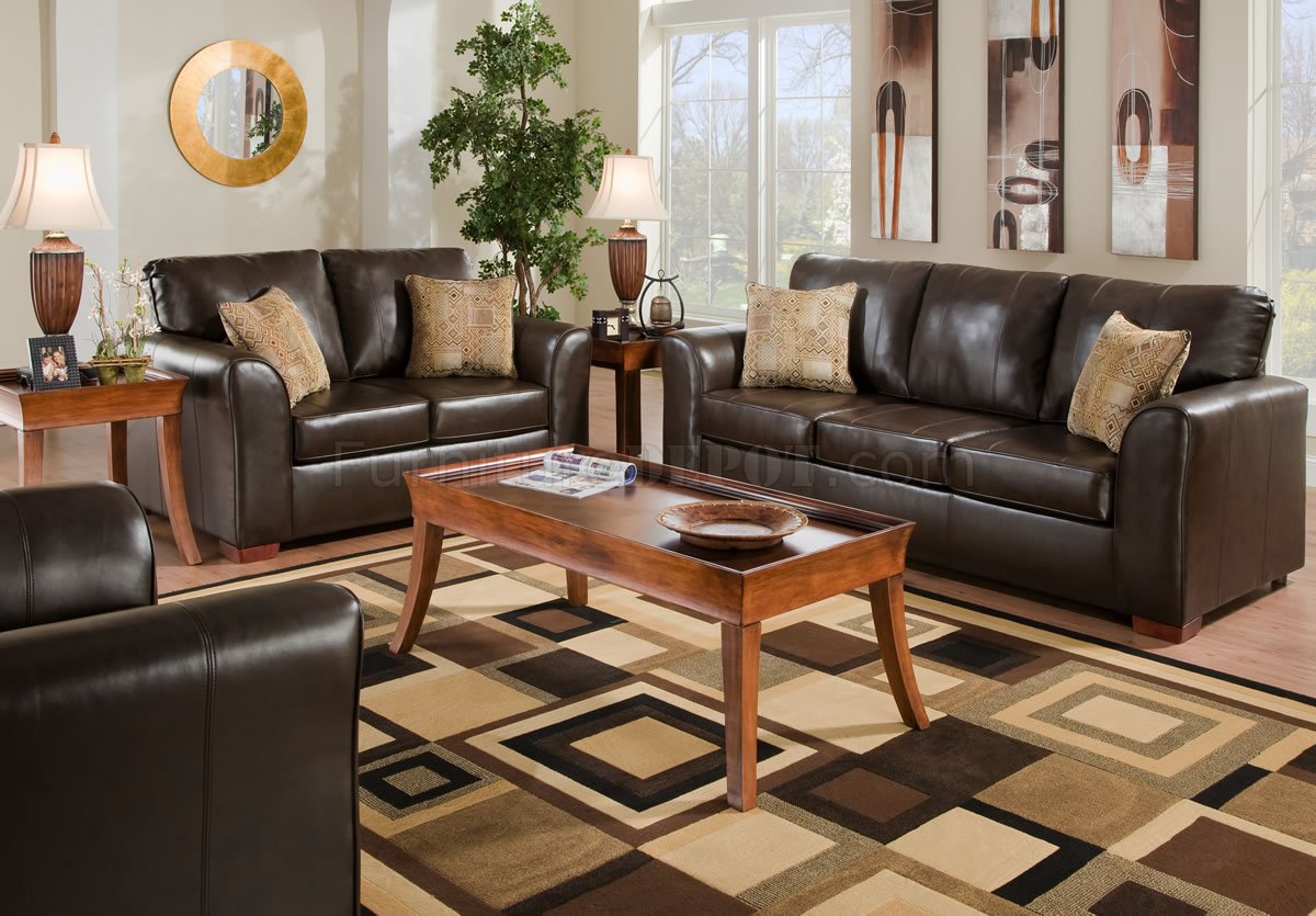 Brown Bonded Leather Match Modern Sofa