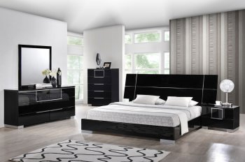 Hailey Bedroom in Black by Global w/Platform Bed & Options [GFBS-Hailey]