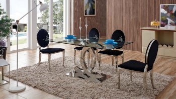 151 Dining Table by ESF w/Clear Glass Top & Optional 110 Chairs [EFDS-151-110 Black]