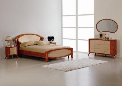 Cherry and Maple High Gloss Finish Stylish Bedroom Set