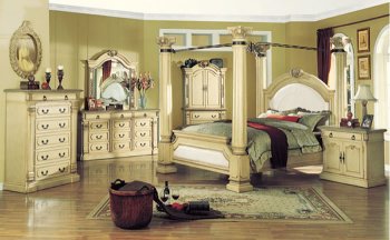 Traditional Style Bedroom with Antique White Finish [AMBS-54-9370]