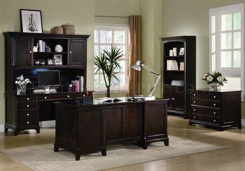 Rich Cappuccino Finish Classic Office Desk w/Optional Items - Click Image to Close