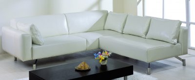 White Full Bycast Leather Upholstered Artistic Sectional Sofa