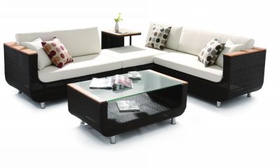 Black Modern Patio Sectional Sofa w/Coffee Table