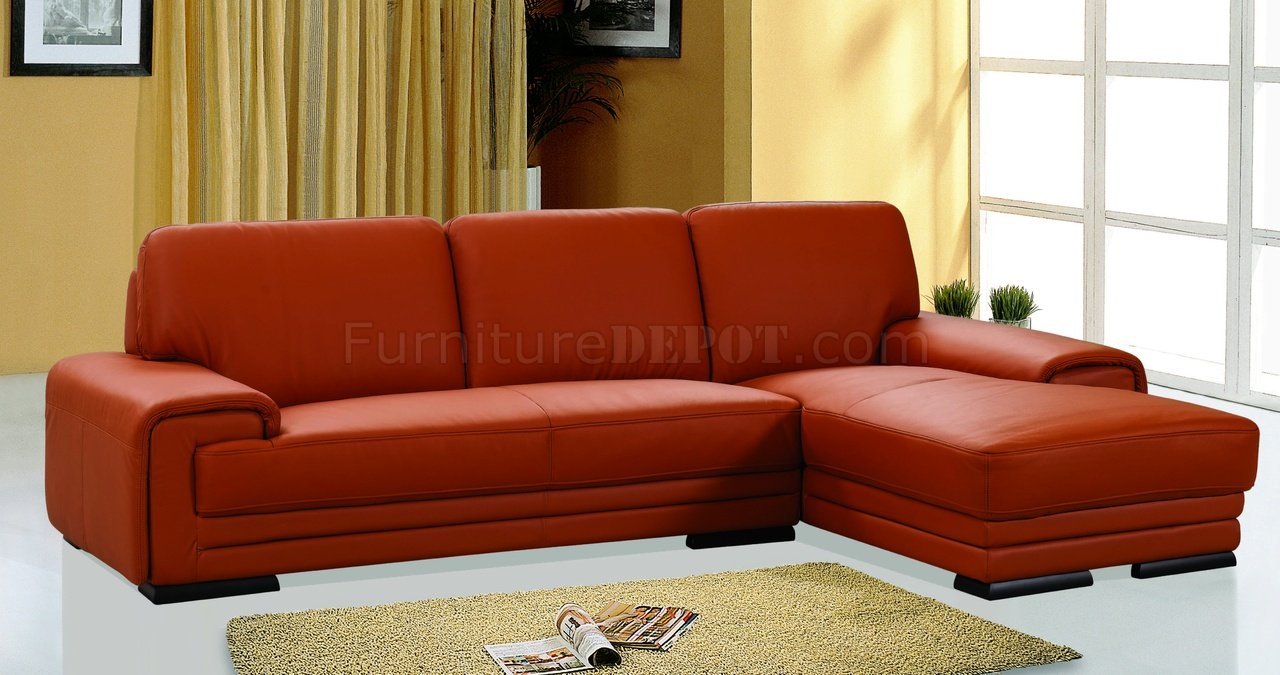 Orange Leather Upholstery Stylish Sectional Sofa - Click Image to Close