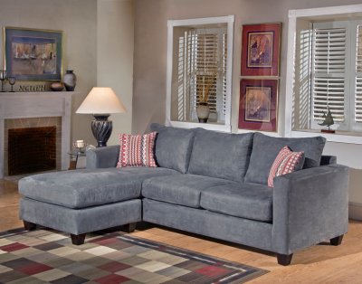 Grey Fabric Modern Living Room Sectional Sofa w/Wooden Legs