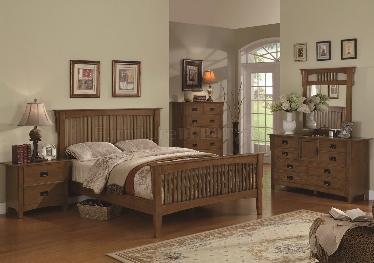 Mission Style Medium Oak Finish Bedroom w/Optional Items - Click Image to Close