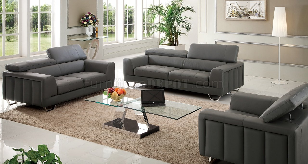 S879 Sofa in Dark Gray Leather by Pantek w/Options - Click Image to Close