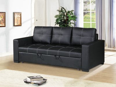 F6530 Convertible Sofa Bed in Black Faux Leather by Boss