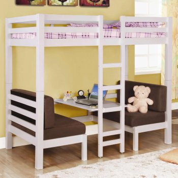 White Finish Modern Twin Over Twin Convertible Loft Bunk Bed [CRKB-460273]
