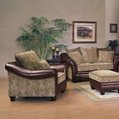Chenille Fabric and Bycast Leather Two-Tone Living Room Set