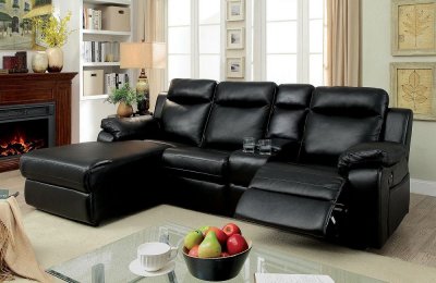 Hardy Reclining Sectional Sofa CM6781BK in Black Leatherette