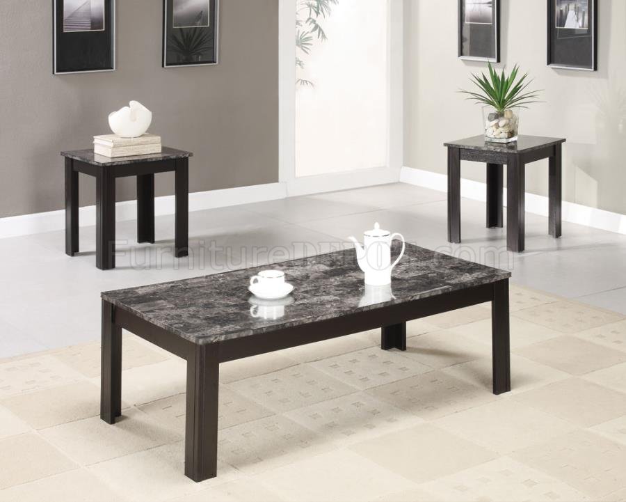 Marble-Like Top & Black Finish Modern 3Pc Coffee Table Set - Click Image to Close